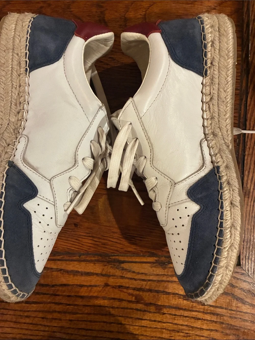 Free People Cream Espadrille Sneakers with Navy & Burgundy Accents